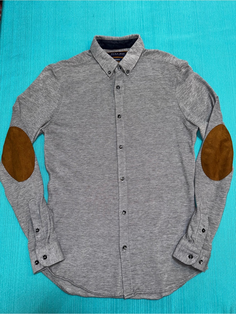 ZARA MAN Men’s Slim Fit Gray Solid Cotton Button-Down Dress Shirt S